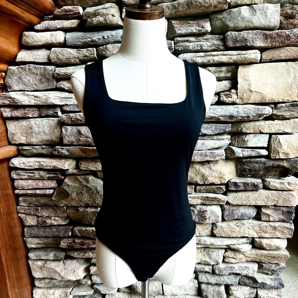NWOT BLACK SQUARE NECK BODYSUIT, SIZE MEDIUM- - Picture 2 of 6